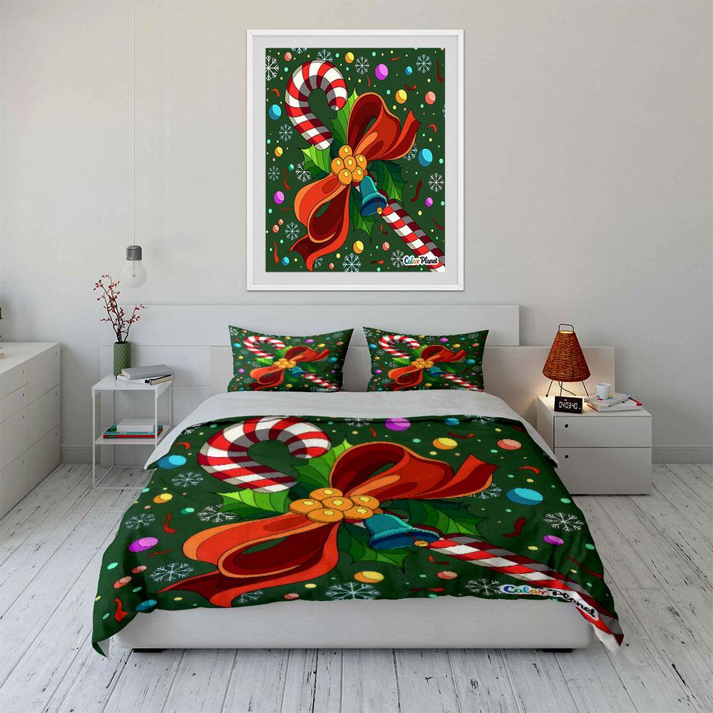 Christmas Candy Cane Decoration Set Soft Comfortable Duvet Cover Bedding Set Included 1*Duvet Cover & 2*Pillowcases, Gift