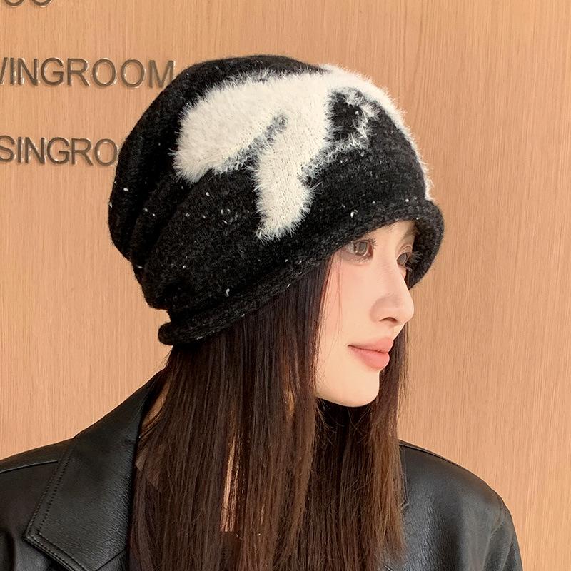 

Korean Version with Velvet Bows Piled with Hats FallSeason and ColdSeason BrandNew Lazy Wool Hat Windproof Warm Cold Hat Showing Face-showing Hat average size