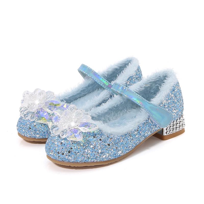 Elsa Princess Crystal High-Heeled Furry Velvet Children's Shoes - 2024 Autumn/Winter Collection