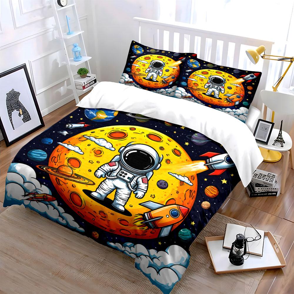Space Adventure Astronaut Three-Piece Set Kid'S And Adults' Bedroom Decor, Exquisite Three-Piece Bedding Set Gift