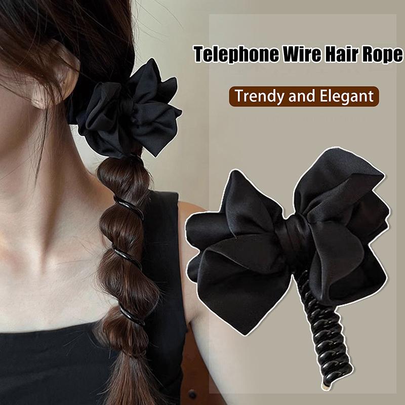 Fashion Bow Telephone Wire Hair Loop Spiral Coil Hair Rope High Elastic Bubble Braid Elastic Hair Bands Elegant Hair Accessories