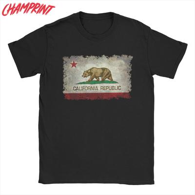 California Republic Bear Flag T-Shirts for Men Creative Cotton Tee Shirt Round Neck Short Sleeve T Shirts 4XL 5XL 6XL Clothing