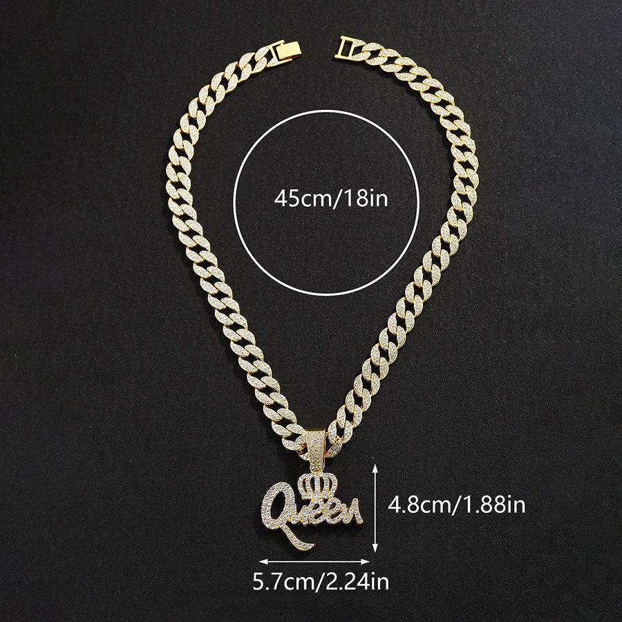 Hip Hop Zinc Alloy Crown Queen Letter Full Diamond Pendant Temperament Personality Necklace Jewelry