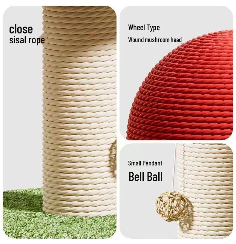 Roter Pilz Sisal Kratzbaum & Klettergerüst für Katzen - Verschleißfest mit süßem Ornament-Design.