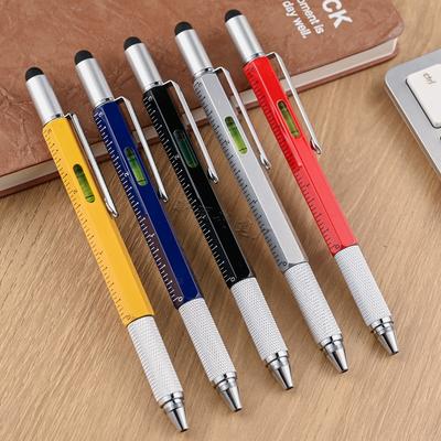 6-In-1 Metal Tool Pen Multifunctional Level Scale Pen, Screwdriver Capacitive Touch Ballpoint Pen