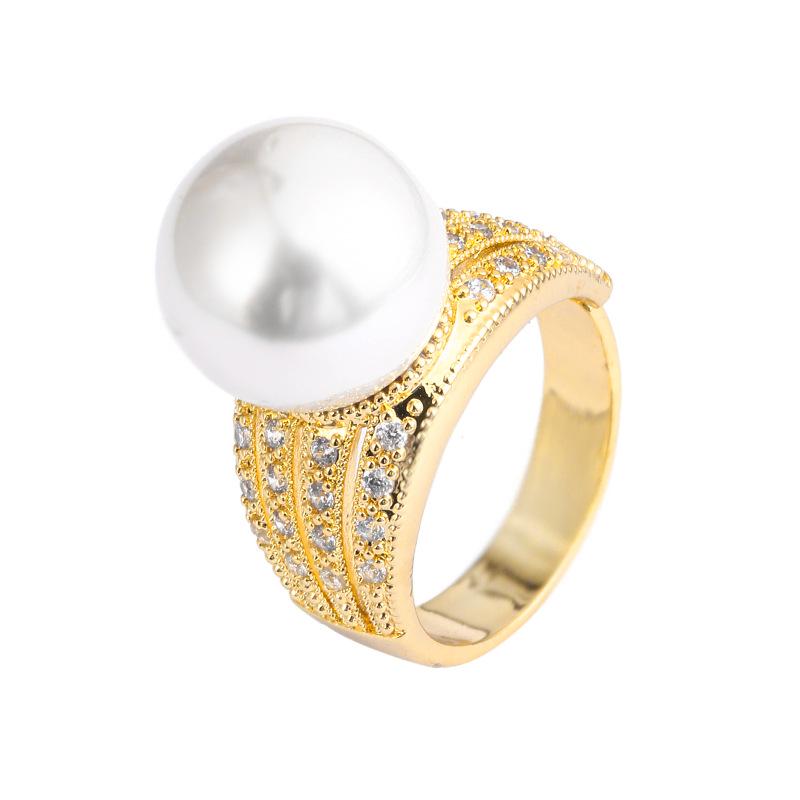European Luxury Zircon-Inlaid Copper Bead Ring: Adjustable, Cold-Style Women's Accessory