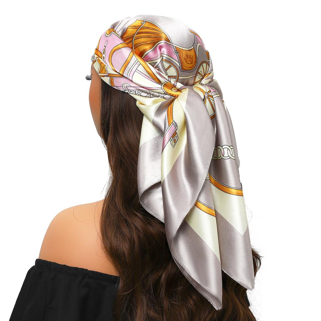 90*90cm Silk Scarf Scarftop Headwraps For Woman Fashion Four Seasons Hair Accessories Hijab Foulard Bandana Femme Headscarf