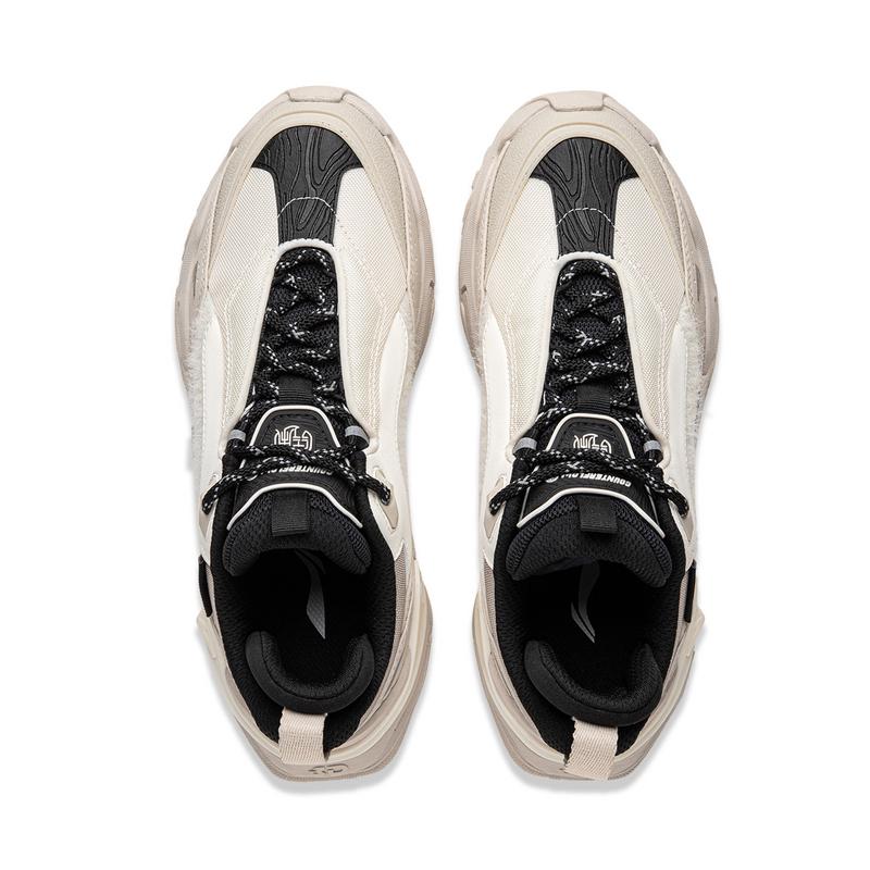 Li Ning CF Suo Qian Xing Ce 3 Mode Vielseitig Rutschfest Abriebfest Low-Top Dad Schuhe Damen Sneaker Grau Weiß AHCU038-1