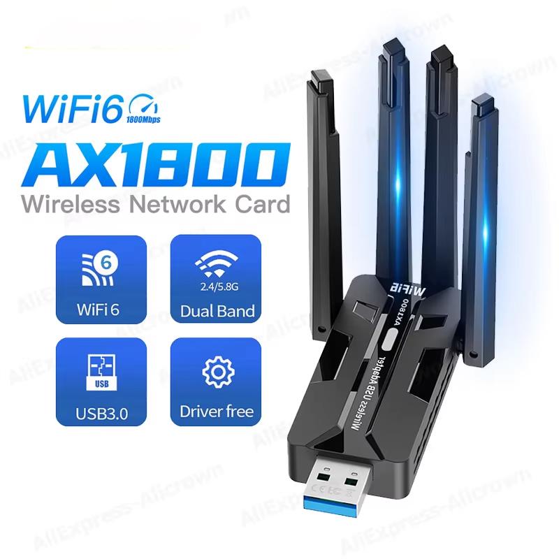 

WiFi 6 USB-адаптер 1800 Мбіт/с 5G/2,4 ГГц USB3.0 Wi-fi Донгл Бездротова Мережева Карта 802.11ax З Високопідсилюючою Антеною Для ПК Windows 10 11