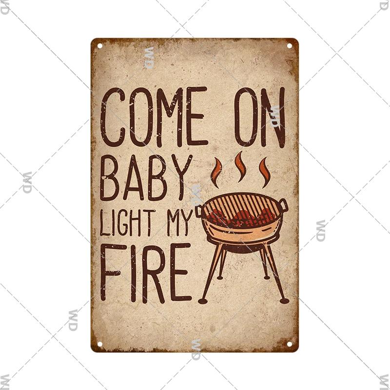 Dad's BBQ Party Metal Tin Plaque Retro Tin Signs Barbecue Rules Slogan Plate Vintage Grill Poster Yard Garden Kitchen Wall Decor