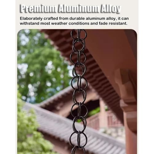 Metal Rain Chain with Rings, Rain Downspout Catcher Chain for Gazebos, Patios, and Gardens, Black Rain Chain Roof Gutter Hanger (Size: 3m (10ft))