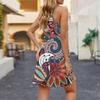 Abito da donna alla moda con stampa floreale, canottiera, scollo a V, spacco