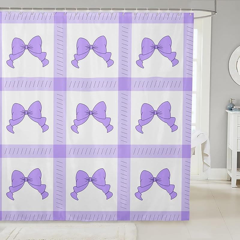 Feelyou Pink Bow Bath Curtain for Kids Boys Girls 72"x72" Cute Dreamy Princess Style Shower Curtain Waterproof Bow Pattern Bathroom Shower Curtain