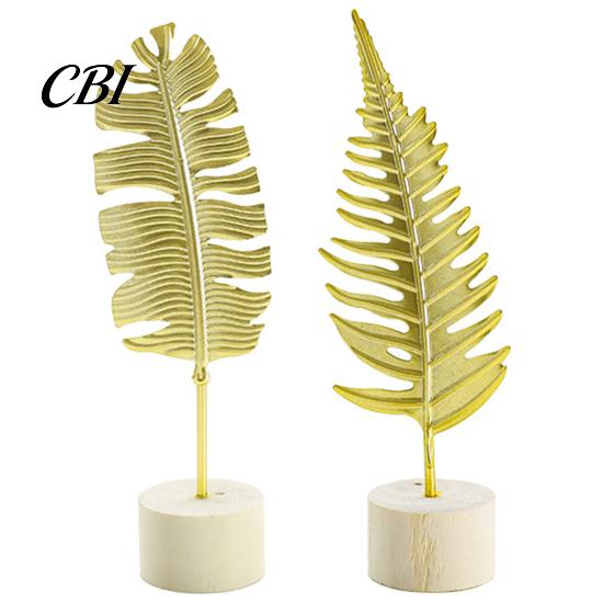 Stable Base Feather Decor Gold Leaf/Feather Ornaments with Weighted Round Base, Metal 3D Three-Dimensional Leaf Pattern Desktop for Home Office