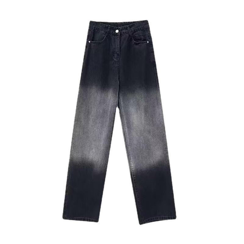 Pear-Shaped Gradient Tencel Straight Jeans: High-Waist, Wide-Leg, Plus-Size, Summer Ice Silk Mopping Pants for Women
