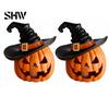 Weighted Solid Resin Figurines Halloween Pumpkin Ornament with Witch Hat, Jack O Lantern Decorative Lamp, Tabletop Figurine for Party Spooky
