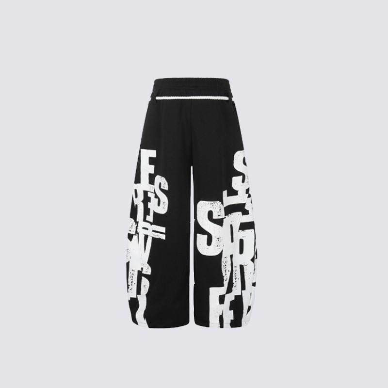 Mens Unisex Letter Print Sweatpants Loose Fit Wide Leg Casual Trousers Sports