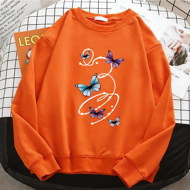 Gothic Womens Hoodies Retro Butterfly Daily Fleece Sweatshirt Fashion O-Neck Pullover Casual Winter Autumn Clothing