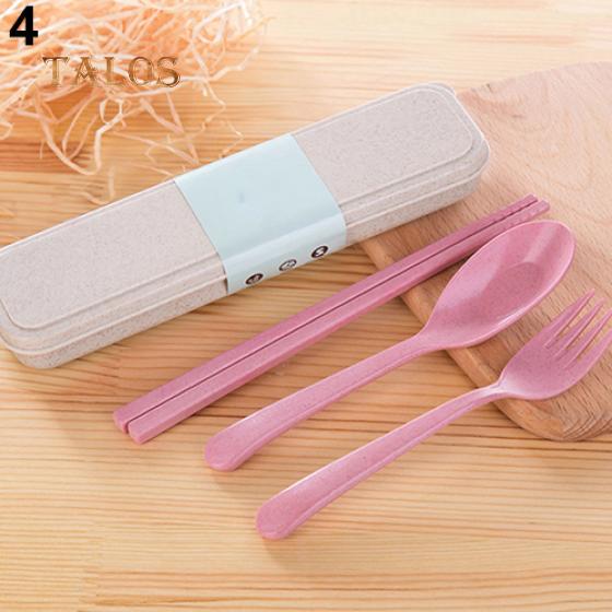 

3 шт./компл., портативная посуда, столовые приборы, столовые приборы, пшеничная солома, ложка, вилка, палочки для еды, кухонные аксессуары розовый
