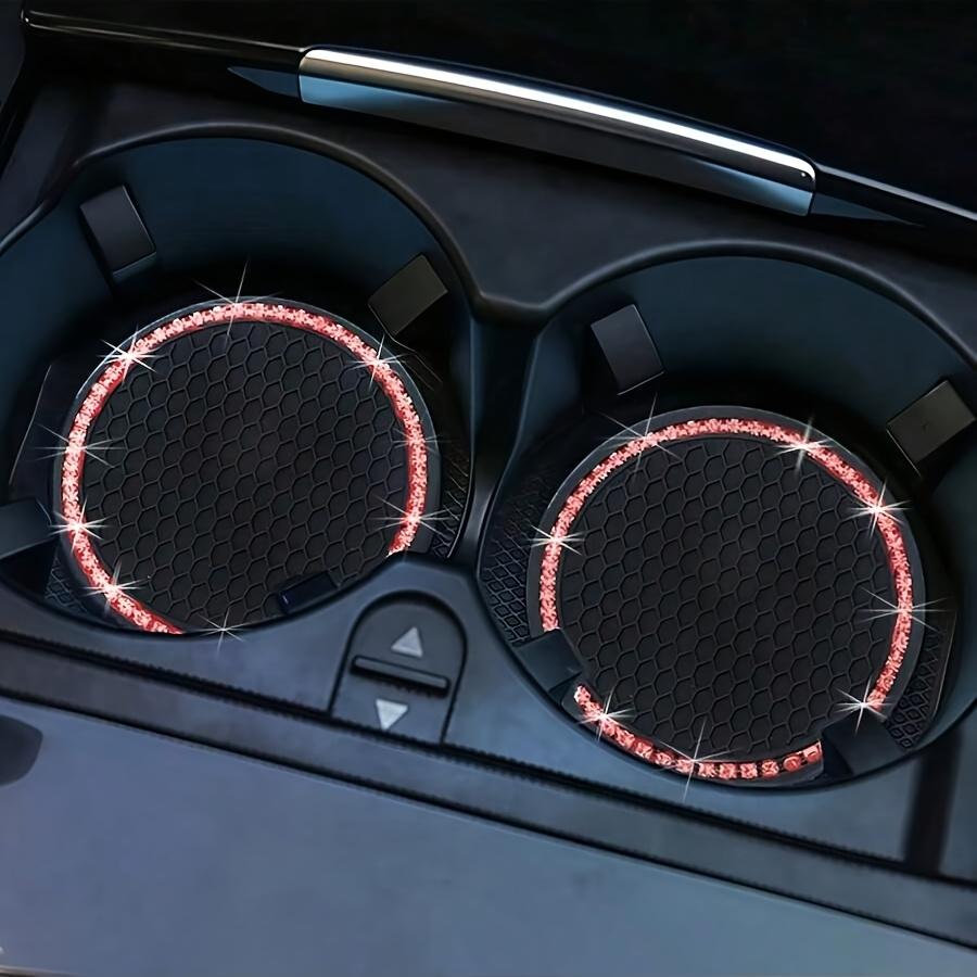 2Pcs Sparkly Rhinestone Car Cup Coasters, Universal Anti-Slip PVC Mat Car Cup Holder, Bling Interior Decoration Accessory