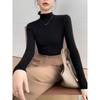 Autumn and winter black temperament semi-turtleneck knitted sweater women's new long-sleeved bottom sweater top