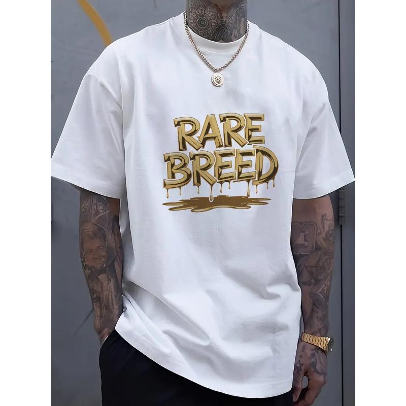 

European sizes Men s Black Rare Breed Print T-Shirt - Golden Graphic Loose Fit Short Sleeve Shirt, Breathable Casual Summer Streetwear Top 4XL білий