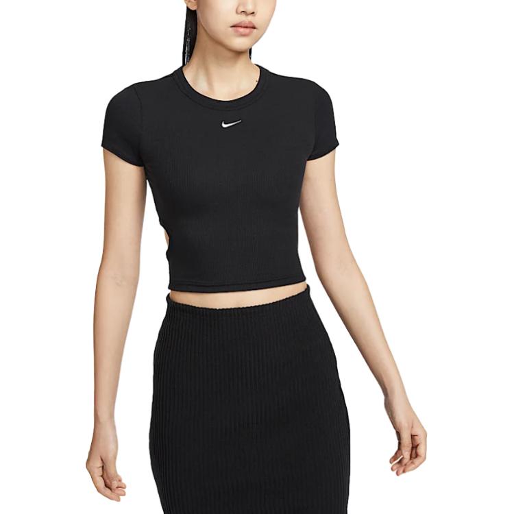 Nike Sportswear Chill Knit Fashion Slim Fit Short Sleeve T-Shirt Women T-Shirts Black Sail-White HJ0720010