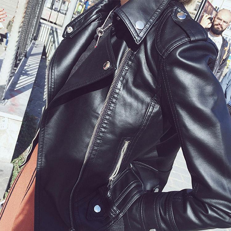 Modische Damen Slim Fit PU Lederjacke für Frühling und Herbst, Kurze und Vielseitige Jacke