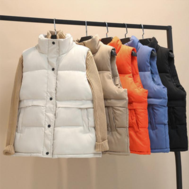 Winter Women Vest Coat Solid Sleeveless Down Cotton Button Pockets Female Coats Padded Winter Casual Outerwear