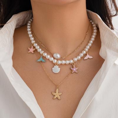 Conch Shell Multilayer Necklace Pendant Starfish Choker Exaggerate Shell Clavicle Necklace  Summer
