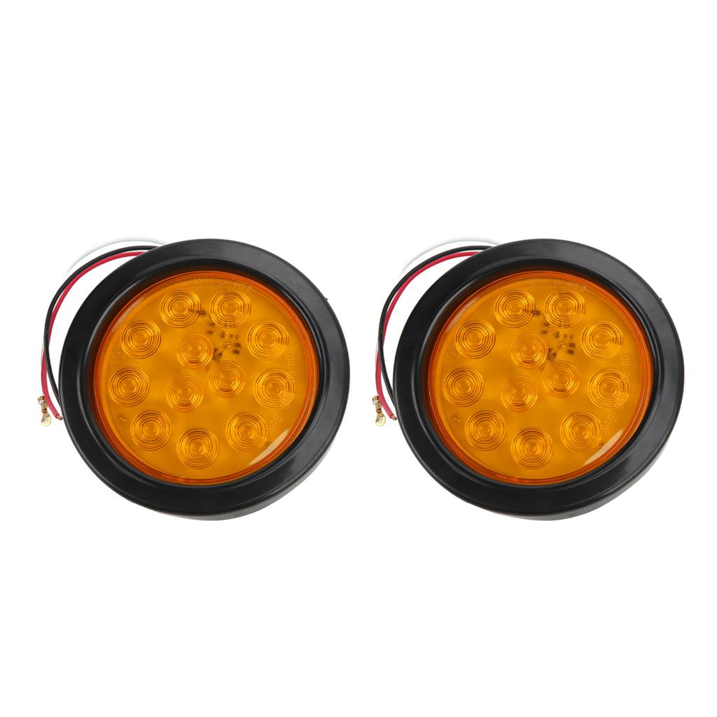 2 Pcs Trailer Tail Lights Round 12 LED Amber Brake Stop Turn Tail Marker Lamp for Tractor Truck