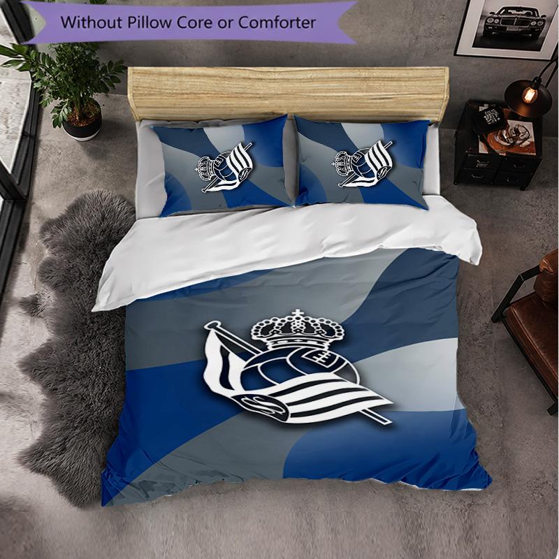 Biancheria da Letto a Tema Real Sociedad FC Set 3 Pezzi Copripiumino Biancheria da Letto Decorativa Per Camera Teen Decorazione Casa