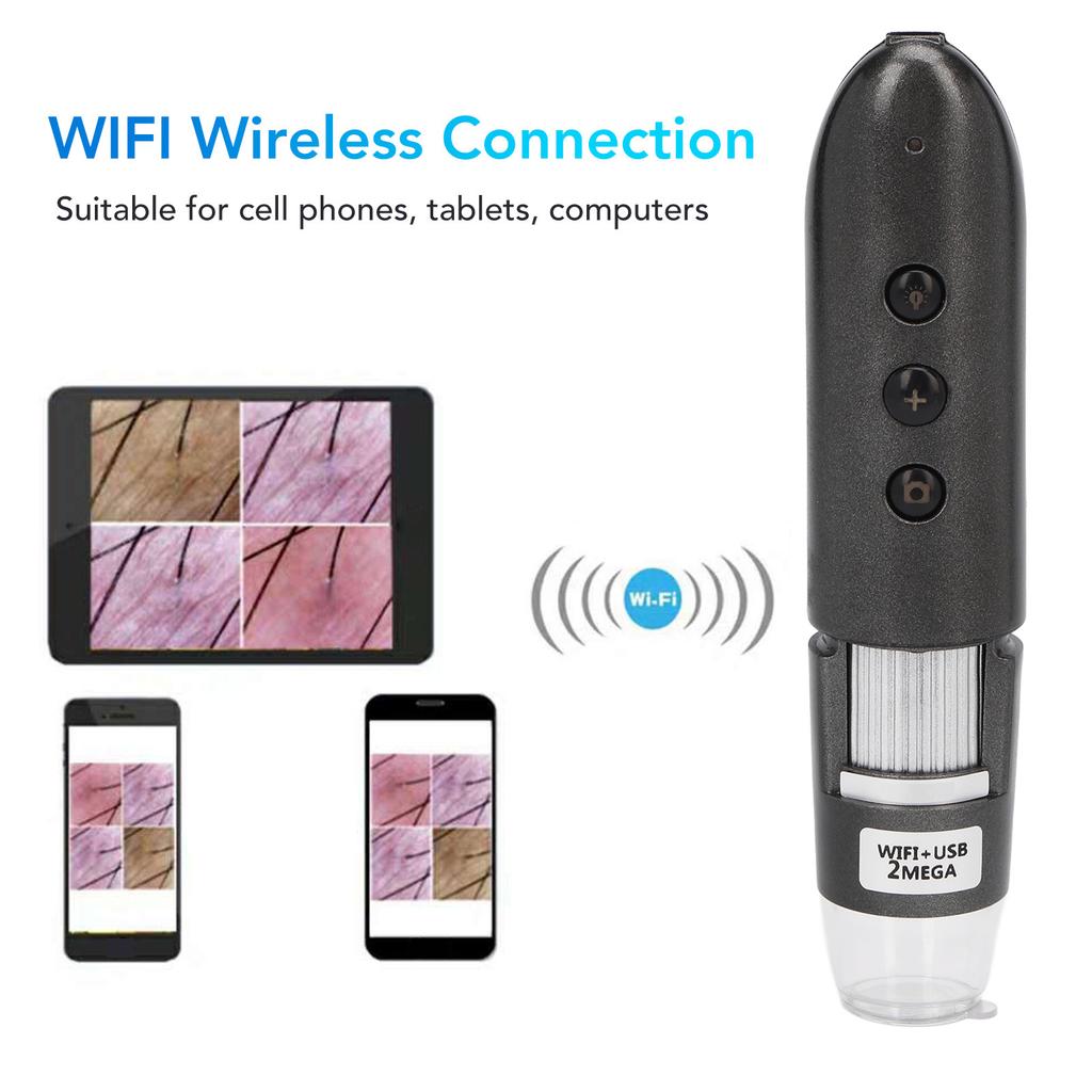 200X Magnification Skin Hair Scalp Detector 2MP Wifi USB High Definition Digital Microscope Skin Analyser Silver Gray