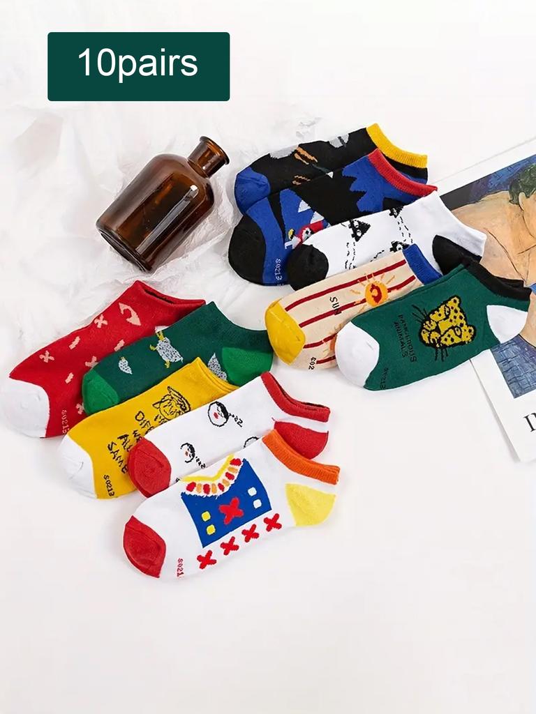10 Pairs of Fashionable, Novel and Interesting Pattern Men's and Women's Gift Socks Suitable for Outdoor Wear and All Seasons