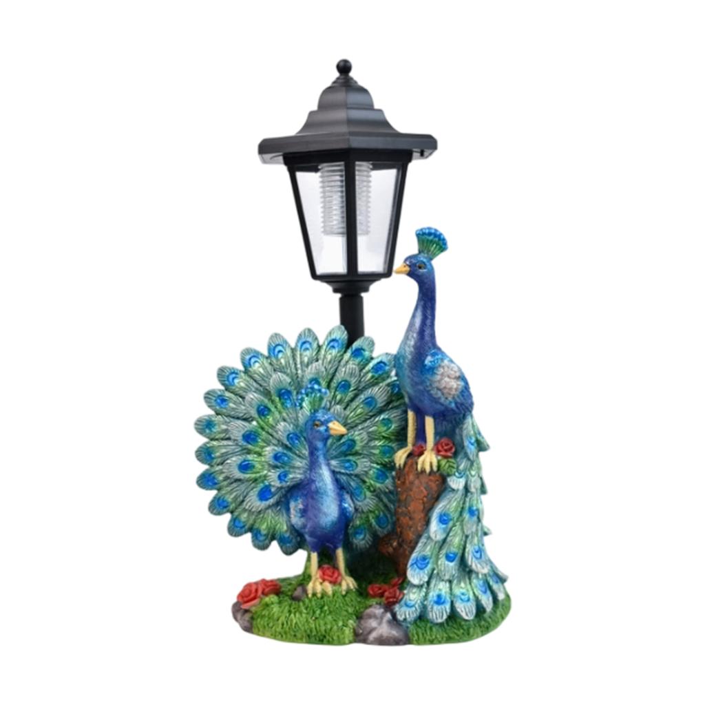 Outdoor Solar Powered Resin Peacock Statue with Garden Lamp Solar Animal Figurine for Yard Patio Courtyard Decoration