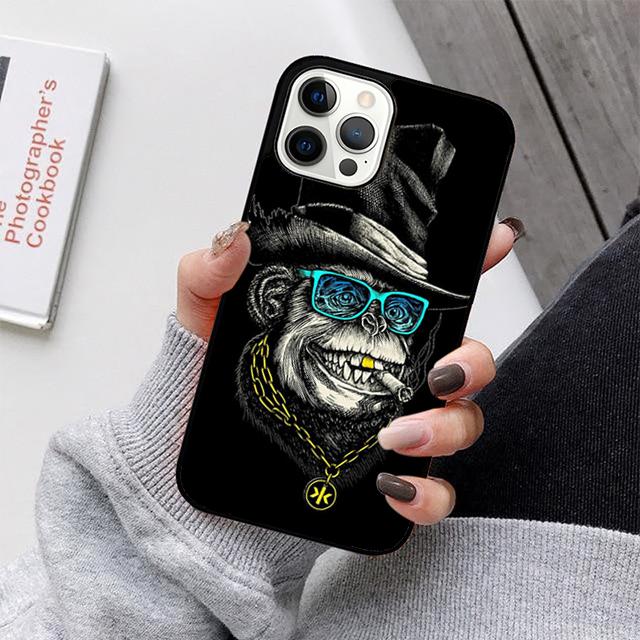 Funny Thinking Monkey With Headphone Phone Case For iPhone 17 Air 16 15 14 13 12 11 Pro Max Plus Max Cover coque
