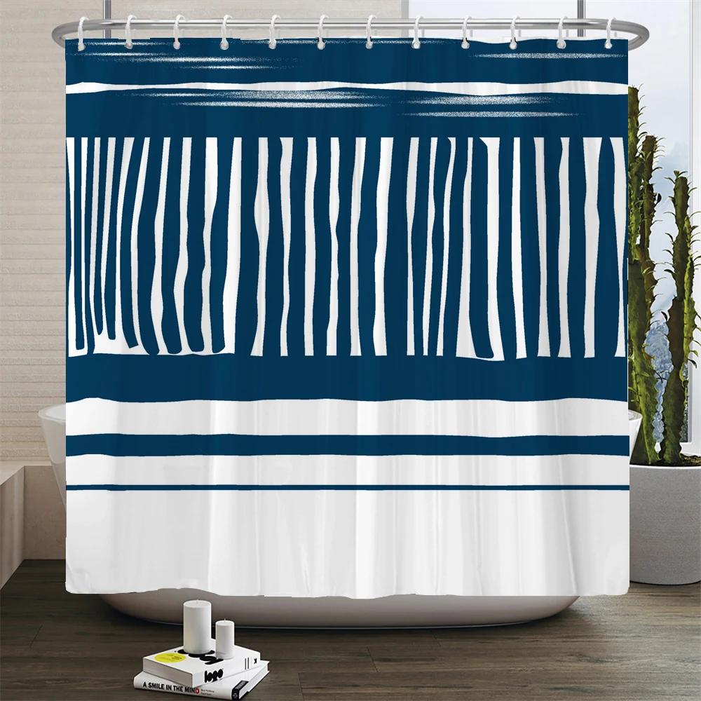 240x180cm Bathroom Waterproof Shower Curtain Simple Geometric Pattern Printing Polyester Home Decoration Curtain With Hook