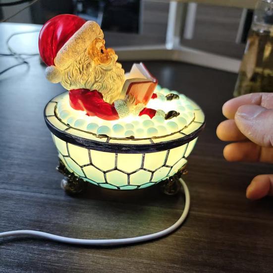 Yousheng Christmas Santa Bubble Bath Lamp Reading Book Santa Claus LED Night Light Home Office Holiday Party Desktop Decoration Book Lover Gift