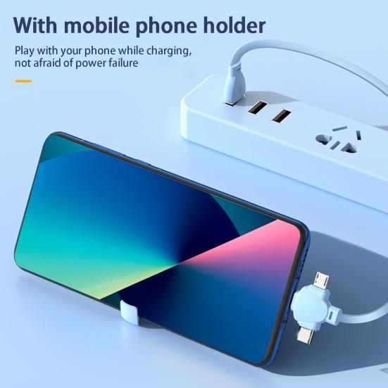 Phone Data Cable Retractable Wide Fast Charging Output Multipurpose Extra-Long Compatible Stable ABS 3-in-1 120W
