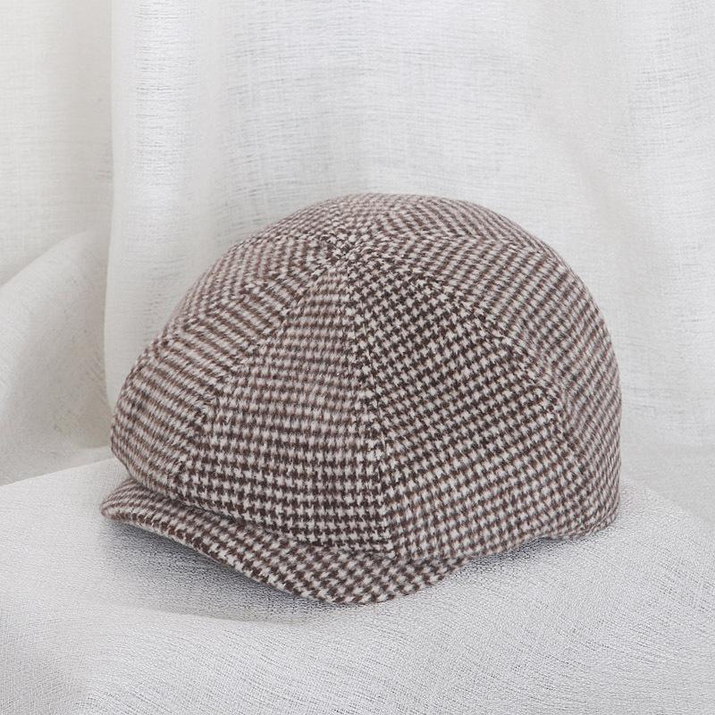 Autumn and winter parent-child children's beret adult color matching octagonal hat men's and women's thousand bird grid forward hat versatile