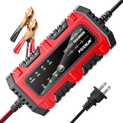Chargeur intelligent 6V 12V 1.5A Chargeur de batterie Moto Unité de charge de batterie pour voiture et moto pour batteries plomb-acide AGM GEL