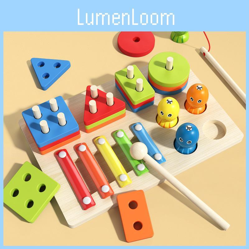 Wooden Fishing Childrens And Play The Qin Three In One Set Of Toy Columns