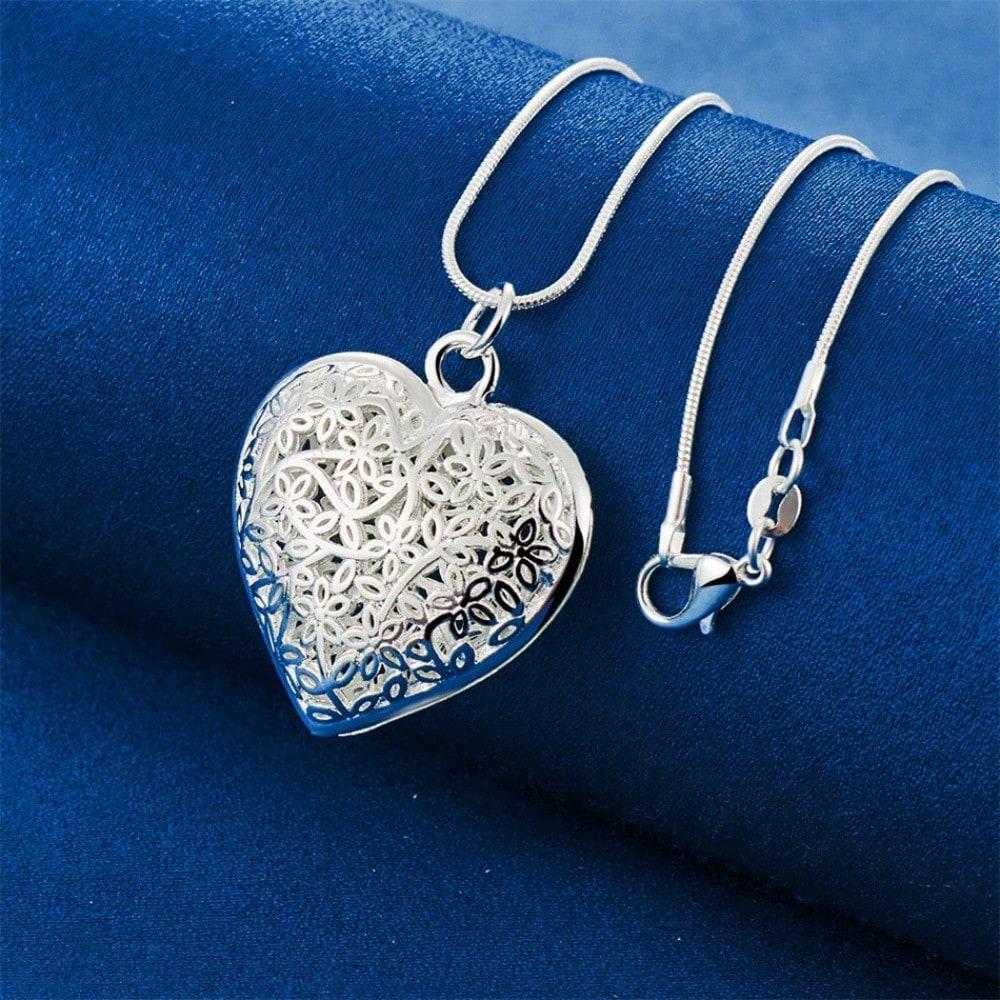 1pc Silver Plated Exquisite Hollow Heart Pendant Necklace For Fashion Women Charm Wedding Gift Jewelry Accessories