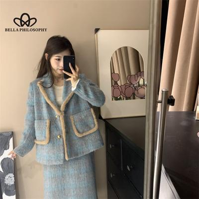 Set of New French Retro Daily Fall and Winter Two-piece Jacket Half-body Skirt High Quality Coat Set