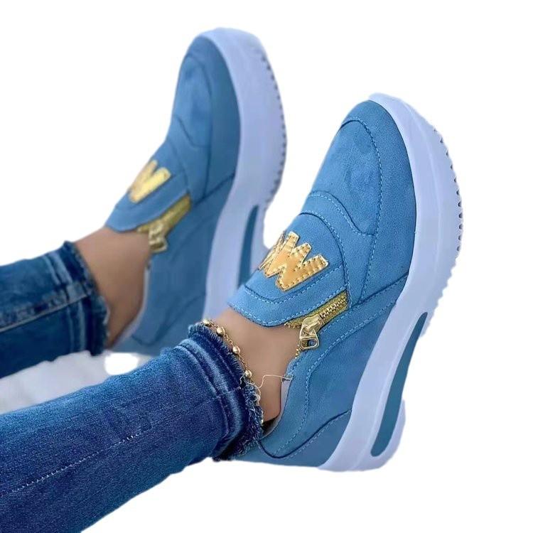 Large Size Casual Shoes 2022 Summer Thick-Soled Solid Color Casual Sports Zipper Women'S Single Shoes Women'S