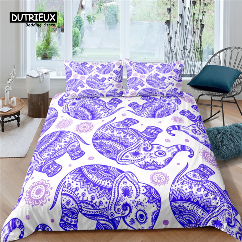 Home Living Luxury Elephant Boho Print 2/3Pcs Soft Duvet Cover Pillowcase Queen And King Size Kids Bedding Set Eu/Us/Au Size