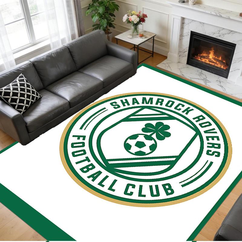 Anti‑Slip Crystal Velvet Floor Rug, Shamrock Rovers Design Carpet for Indoor Living Bedroom Home Decoration