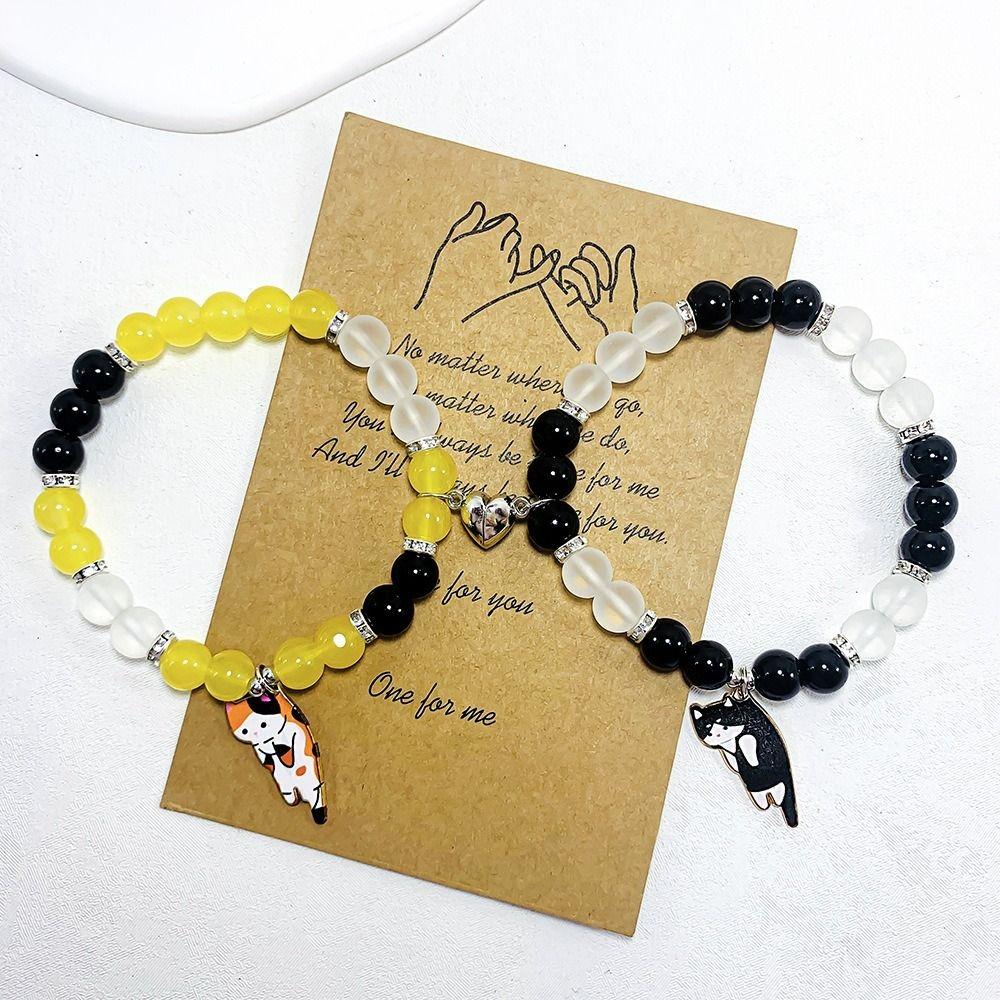 1Pair Bangle Heart Magnetic Bracelet Couple Cartoon Cat Hand Chain  Hipster