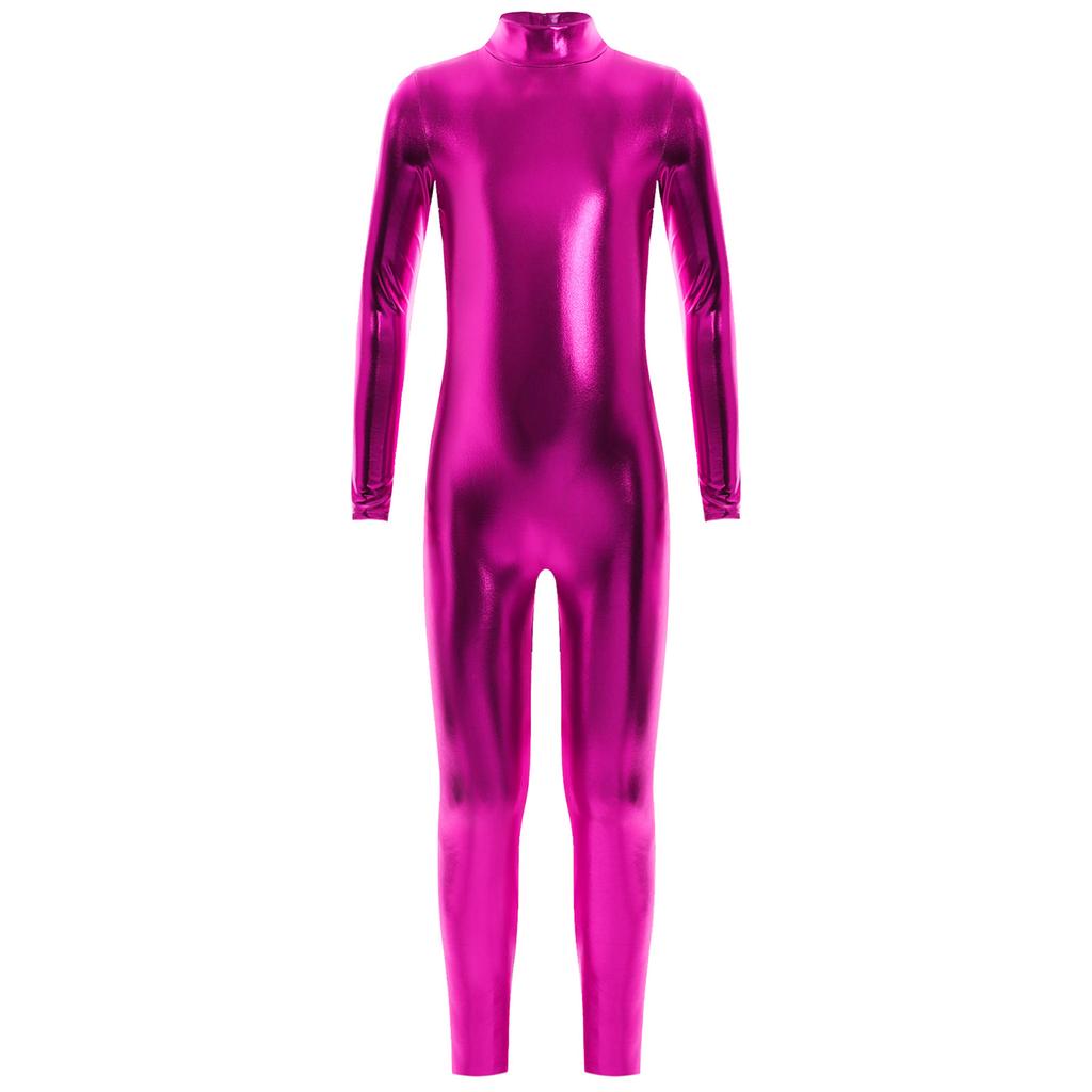 Meisjes jumpsuit met glanzende metallic afwerking, col, lange mouwen en volledige lengte