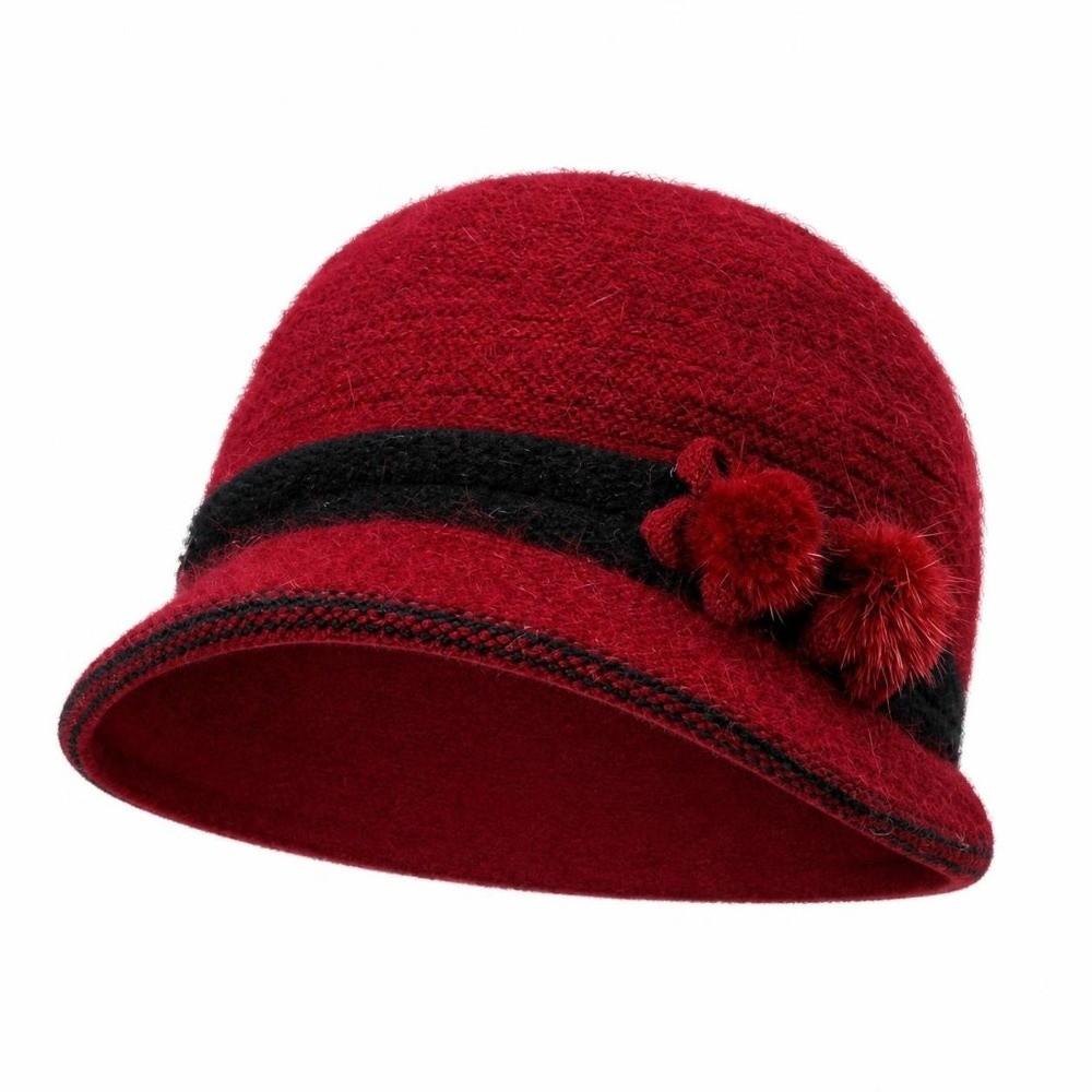 Warm Middle-aged Elderly Bucket Hat Windproof Knit Basin Cap Gift Floral Decor Hat Outdoor